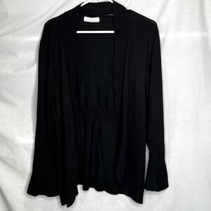 Pointelle Women's Black Cardigan with Bell Sleeves Size L